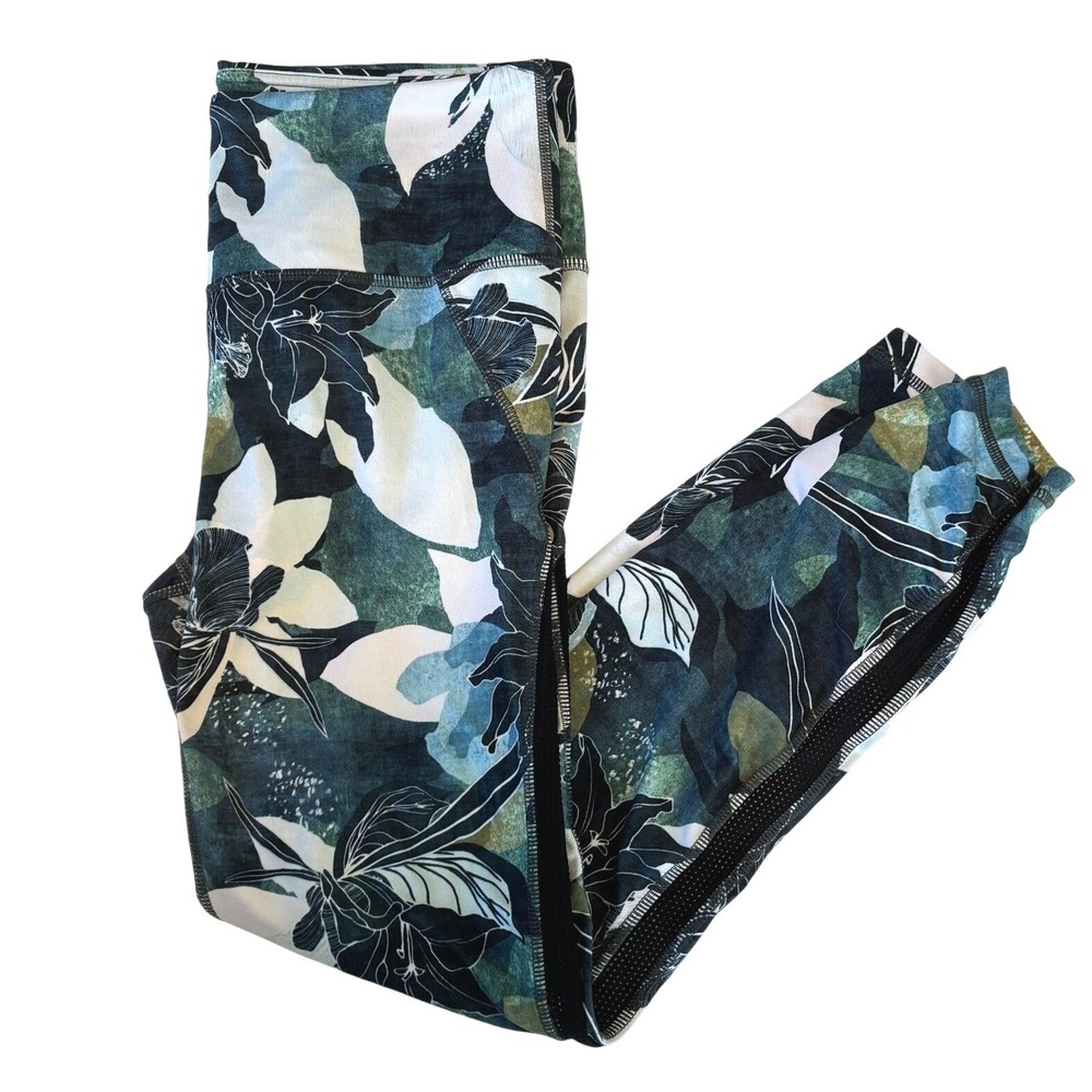 Athleta Chaturanga 7/8 Leggings Green Tropical Floral Womens M High Rise Workout